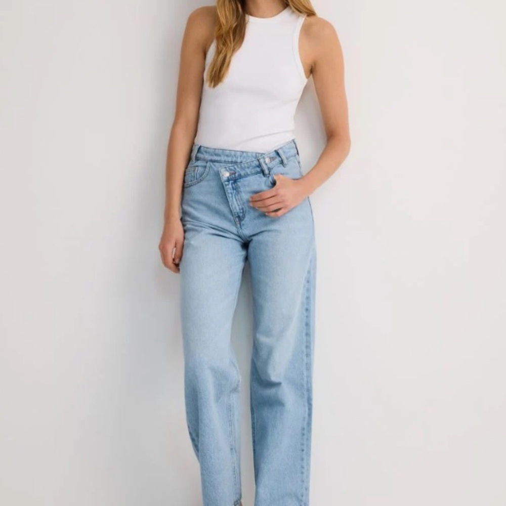 Criss Cross Jeans Wide Leg By Reserved Denim Raw Hem Wash Blue 25